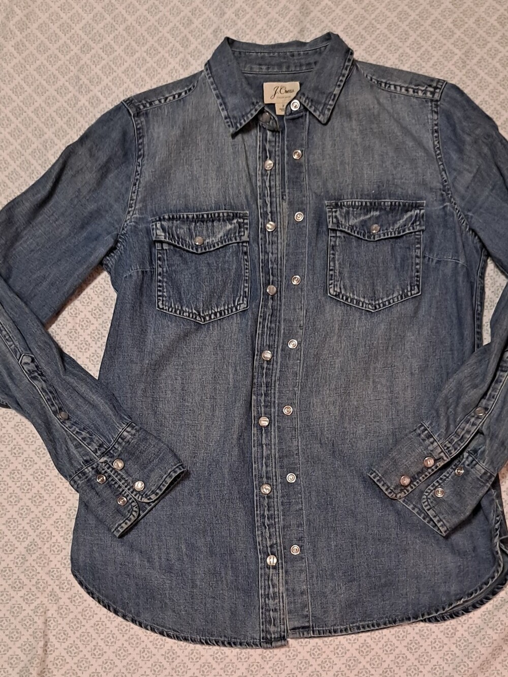 J. Crew Denim Button-Down Shirt in Faded Blue Sz 2